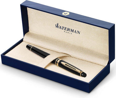 Waterman expert rollerballpen | glanzend zwart met 23-karaats gouden trim | fijne punt | zwarte inkt | geschenkverpakking