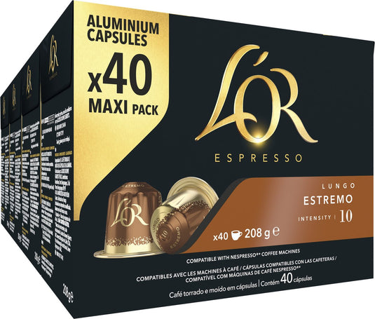 L'or lungo estremo koffiecups - intensiteit 10 12 - 4 x 40 capsules