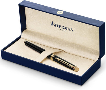 Waterman hémisphère-vulpen | matzwart met 23k gouden rand | medium penpunt | blauwe inkt | cadeauverpakking