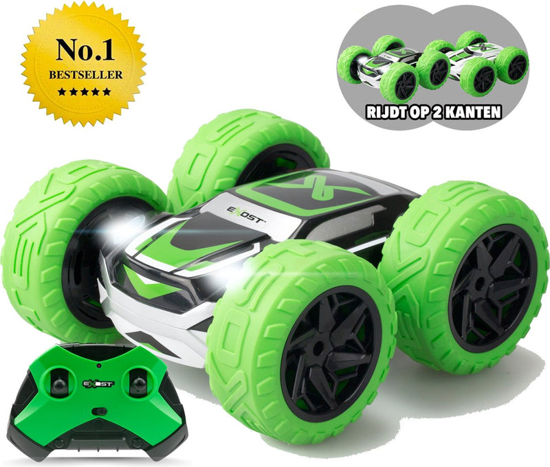 Afbeelding laden in galerijviewer, Exost rc 360 cross ii stuntauto groen 1:18 - rc auto - bestuurbare auto - met koplampen
