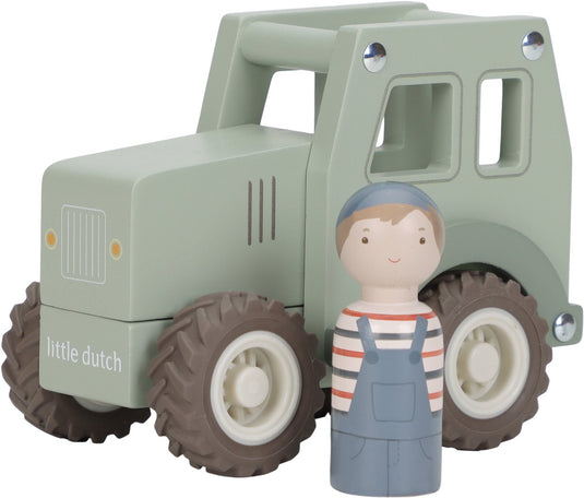 Little dutch tractor - hout - 11x13x8cm - met poppetje - 18m+