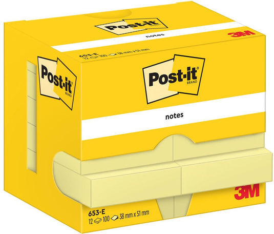 Post-it notes | 100 vel | ft 38 x 51 mm | geel | pak van 12 blokken