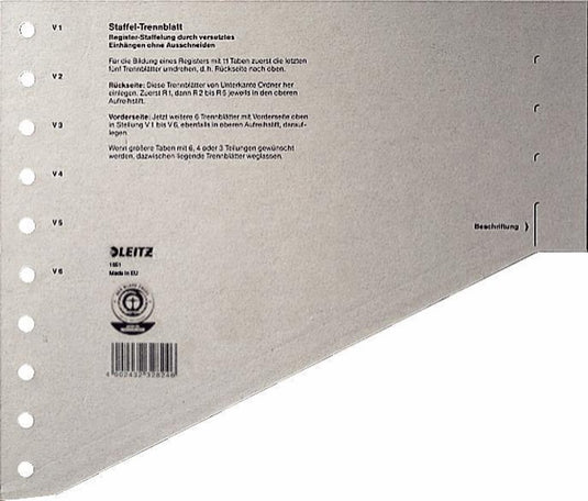 Leitz scheidingstabblad karton - 100 stuks - a4 - 11-rings - grijs