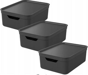 Rotho jive opbergboxen set van 3 opbergdozen 10 l met deksel, kunststof (pp gerecycled), zwart antraciet, 3 x 10 l, 36,5x26,5x13cm