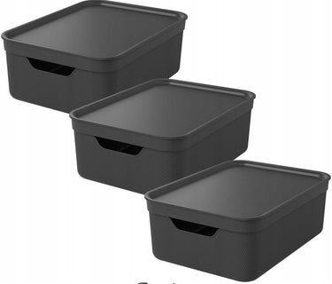 Rotho jive opbergboxen set van 3 opbergdozen 10 l met deksel, kunststof (pp gerecycled), zwart antraciet, 3 x 10 l, 36,5x26,5x13cm