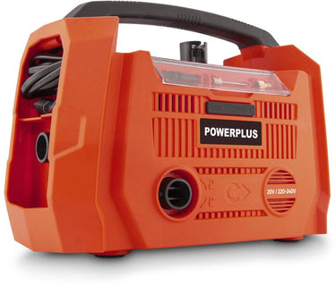 Powerplus - dual power - powdp7031 - 20 v - geborsteld - compressor oppompen - ontluchten - 20v + 220v - excl. batterij en lader - 3 acc.