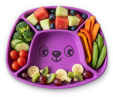Playgro stick snack siliconen zuignapbord - paars - 3 vakken - onbreekbaar - bpa-vrij - vaatwasser-, magnetron- vriezerbestendig