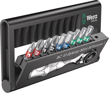 Wera bit-check 10 zyklop mini bitorsion 1 05057418001 bitset 10-delig kruiskop phillips, kruiskop pozidriv, binnen-torx