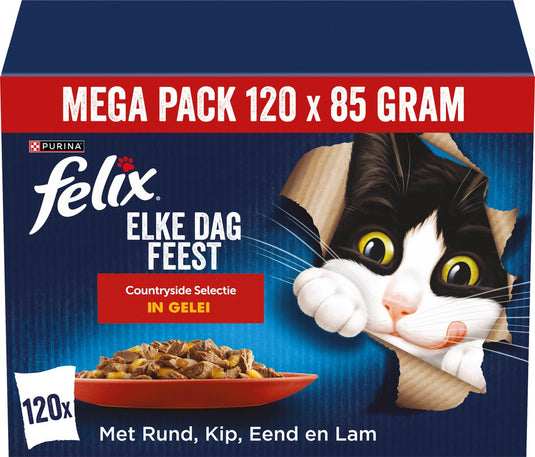 Felix elke dag feest countryside selectie - kattenvoer natvoer - rund kip eend lam - 120 x 85 g