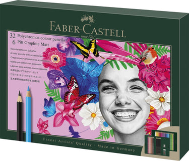 Faber-castell tekenset - polychromos en pitt grafiet mat - 40-delig - fc-210053