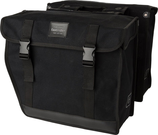 Fastrider canvas hybride 93 dubbele fietstas zwart 41l - afgeschuind - waterafstotend canvas - reflecterend - geschikt voor e-bike
