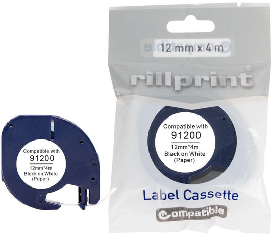 Rillstab huismerk | letratag | papier | tape | 12mm | zwart - wit | 91200