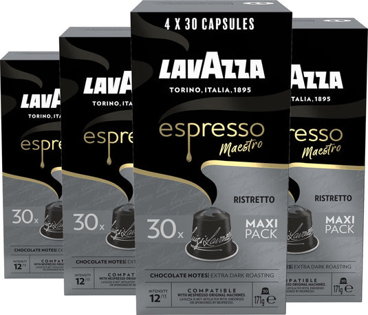 Lavazza espresso ristretto koffiecups - 120 nespresso cups - koffie blend van arabica robusta - intensiteit: 12 13 - 4 x 30 aluminium capsules