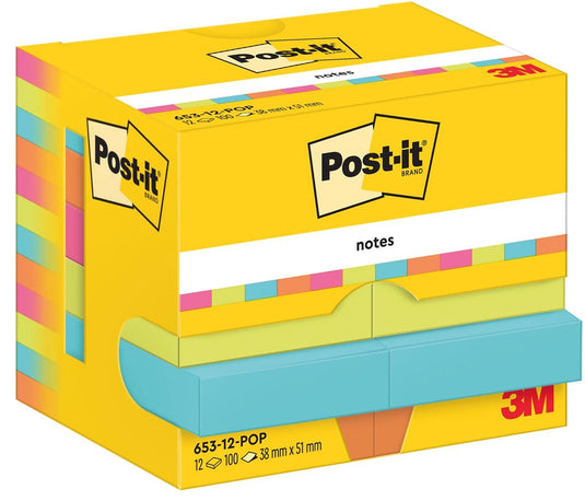 Post-it zelfklevende memoblaadjes 653-12-pop multikleur 100 vel 12 pak