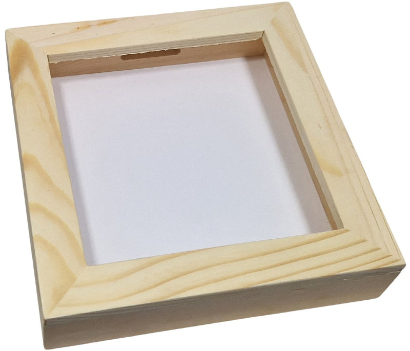 Load image into Gallery viewer, Playwood houten spaarpot plexiglas met witte achterkant middel
