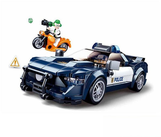 Sluban town snelle politieauto bouwspeelgoed kinderen vanaf 6 jaar – constructiespeelgoed modelbouw politieauto – bouwdoos met 284 bouwstenen en 2 minifiguren – m38-b1063