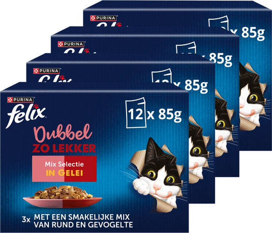 Felix dubbel zo lekker in gelei - kattenvoer natvoer - mix selectie - 48 x 85 g