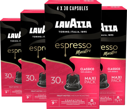 Lavazza espresso classico koffiecups - 120 cups - 100% arabica koffie - intensiteit: 9 13 - 4 x 30 aluminium capsules - geschikt voor nespresso