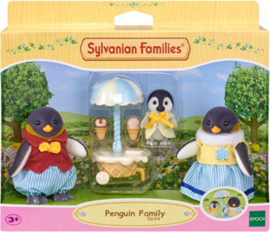 Sylvanian families 5694 familie pinguïn - 3 fluweelzachte speelfiguren- ijsco wagentje