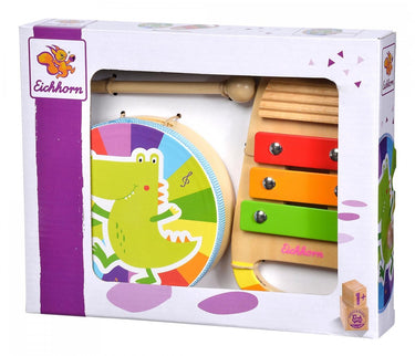 Eichhorn houten trommel en xylofoon muziekset, 3dlg.