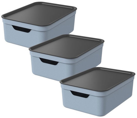 Rotho jive opbergboxen set van 3 opbergdozen 10 l met deksel, kunststof (pp gerecycled), blauw antraciet, 3 x 10 l, 36,5x26,5x13cm