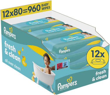 Pampers fresh clean babydoekjes - 12 verpakkingen van 80 doekjes = 960 billendoekjes