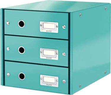 Leitz wow click store ladekast met 3 laden - 81% gerecycled karton - voor a4 formaten - ruimtebesparende opberger - ijsblauw