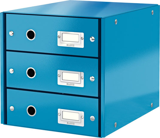 Leitz wow click store ladekast met 3 laden - 81% gerecycled karton - voor a4 formaten - ruimtebesparende opberger - blauw