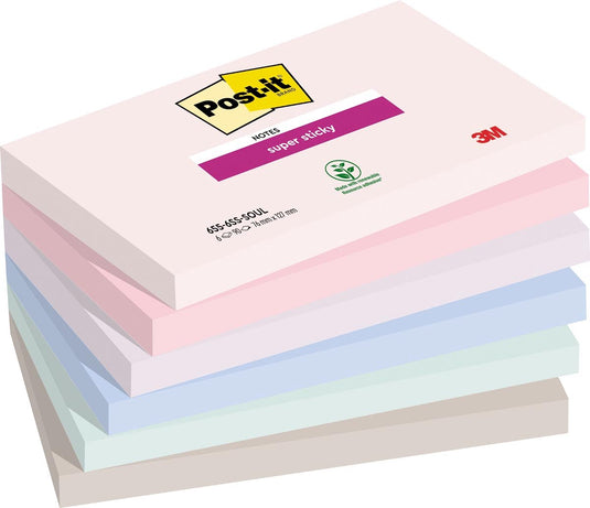 Post-it memoblok 3m 655-6ss super sticky 76x127mm soul 6 stuks