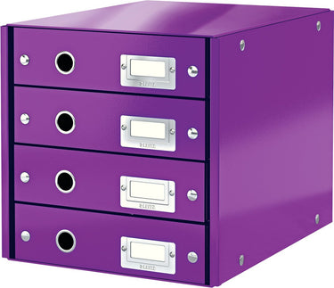 Leitz wow click store ladekast met 4 laden - 81% gerecycled karton - voor a4 formaten - ruimtebesparende opberger - paars