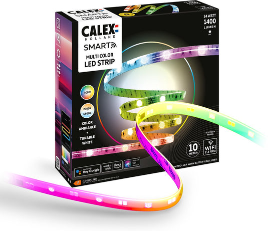 Calex smart led strip - 10m, rgbic+cctic, wifi bedienbaar, muzieksynchronisatie, binnengebruik, 1400 lumen, slimme lichtstrip, smart verlichting
