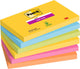 Post-it â® super sticky notes, kleurenset rio, neon geel, mediterraan blauw, neon groen, fuchsia, neon oranje , 76mm x 127 mm, 6 blokken