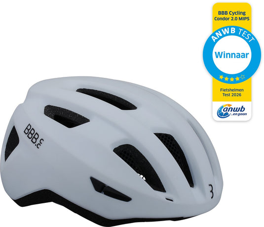 Bbb cycling condor 2.0 mips fietshelm - voor racefiets, mountainbike en ebike - winnaar anwb fietshelmentest 2026 - dames heren - medium - mat wit - bhe-174