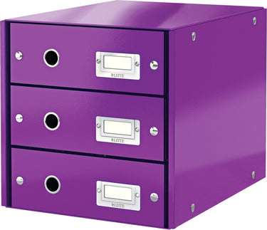 Leitz wow click store ladekast met 3 laden - 81% gerecycled karton - voor a4 formaten - ruimtebesparende opberger - paars