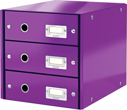 Leitz wow click store ladekast met 3 laden - 81% gerecycled karton - voor a4 formaten - ruimtebesparende opberger - paars