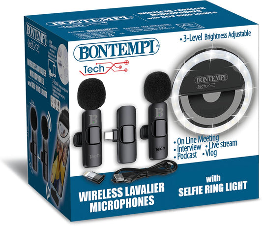 Bontempi spa bontempi - dasspeld microfoon - 2 microfoons - incl selfie ring licht