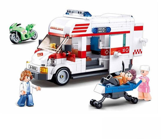Sluban town ambulance ziekenauto bouwspeelgoed kinderen vanaf 6 jaar – constructiespeelgoed bouwdoos met 328 bouwstenen – m38-b1065