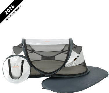 Deryan baby luxe campingbedje – inclusief zelfopblaasbare matras - silver