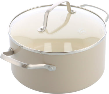 Greenchef nordics keramische inductie kookpan met deksel 18cm 2.1l - pfas-vrij - inductie pan - vaatwasserbestendig - ovenbestendig tot 220°c - keramische antiaanbaklaag - crème