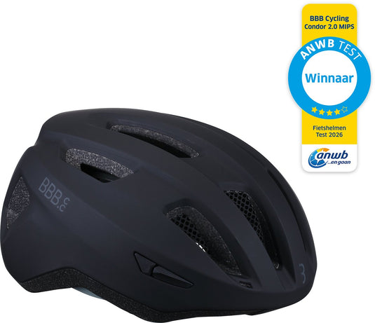 Bbb cycling condor 2.0 mips fietshelm - voor racefiets, mountainbike en ebike - winnaar anwb fietshelmentest 2026 - dames heren - large - mat zwart - bhe-174