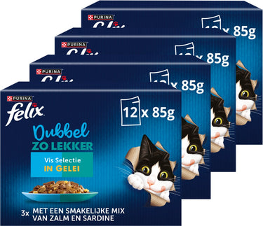 Felix dubbel zo lekker in gelei - kattenvoer natvoer - vis selectie - 48 x 85 g