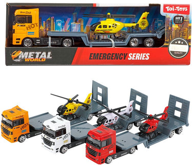 Toi-toys metal vrachtwagen met oplegger en helikopter