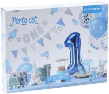 Set feestversiering 1e verjaardag - blauw jongen, 9dlg.
