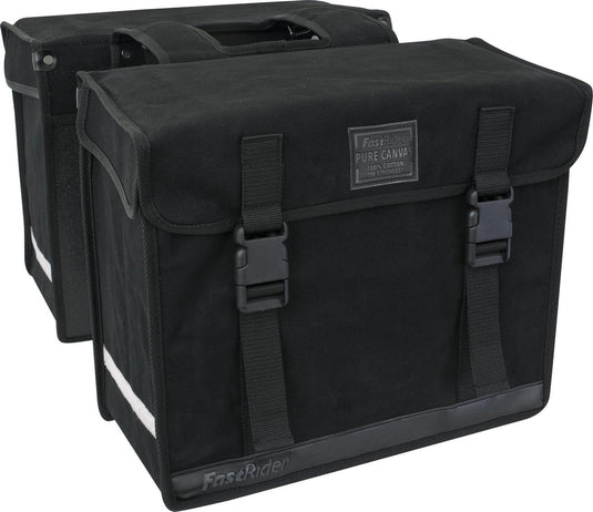 Fastrider canvas hybride 36 dubbele fietstas zwart 47l - afgeschuind - waterafstotend canvas - reflecterend - geschikt voor e-bike