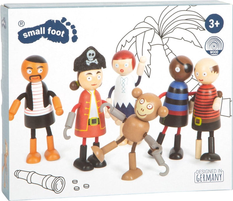 Load image into Gallery viewer, Small foot - houten poppetjes piraat buigbaar, 6st.
