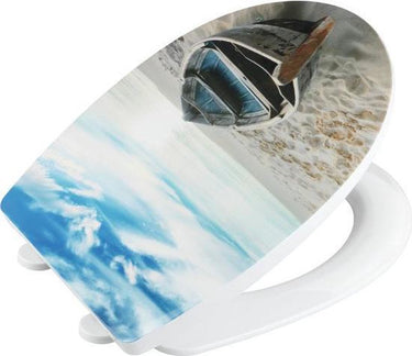 Wenko wc bril boat - thermoplast hoogglans - easy-close softclose sluiting - fix-clip bevestiging afklikbaar in rvs - belastbaar tot 350 kg - toiletbril decor - toiletzitting met print