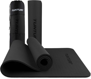 Tunturi yoga mat 8mm - pilates mat - extra dikke fitness mat - 183x61x0,8 cm - incl draagtas - ecologisch materiaal - eenvoudig te reinigen - zwart