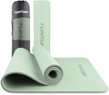 Tunturi yoga mat 8mm - pilates mat - extra dikke fitness mat - 183x61x0,8 cm - incl draagtas - ecologisch materiaal - eenvoudig te reinigen - mint