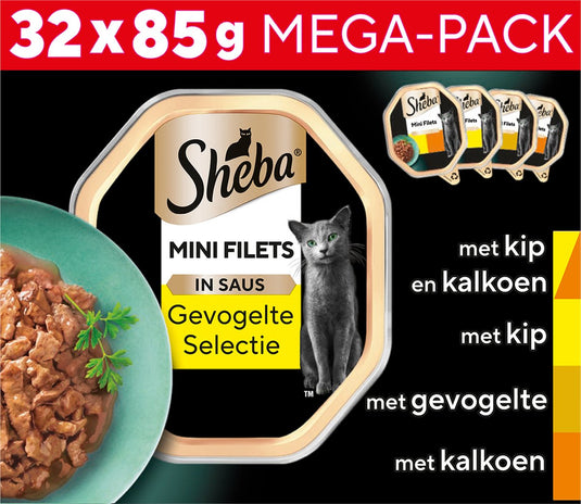 Sheba kattenvoer - mini filets - gevogelte in saus - 32x85g mega-pack