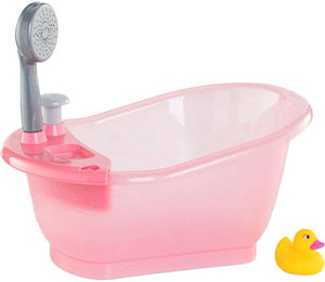 Corolle poppenbad badkuip roze met douche en badeend speelgoed.